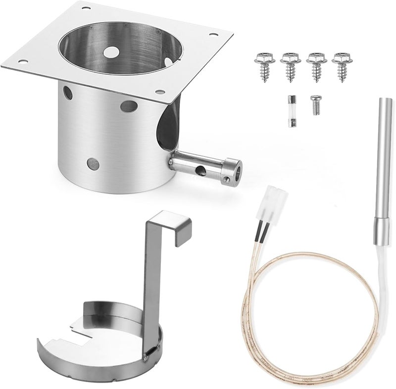 BBQ-Yummy Stainless Steel Fire Burn Pot and Hot Rod Ignitor Kit for Traeger and Pit Boss,Camp Chef Pellet Grills, Heavy Duty Fire Pot Burner Pot Pellet Grill Replacement Parts with Ash Remover, Screws and Fuse - Image 1